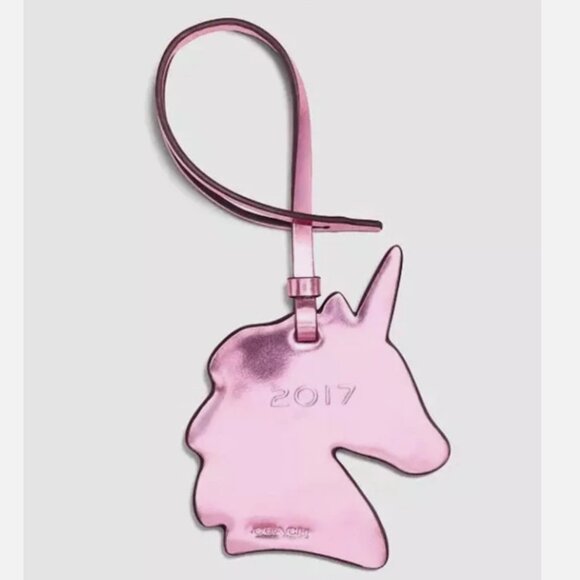 Coach Unicorn Bag Charm Leather Shiny Metallic Pink Limited Edition Rare Uni - Picture 1 of 10